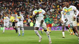 Sadio Mane (L) celebrates a goal ahead of the Senegal vs Gambia live stream