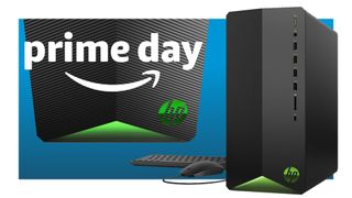 The HP Pavilion gaming PC with peripherals prime day deal header image.