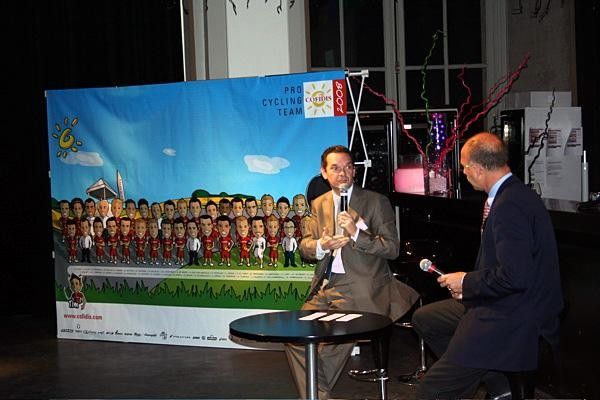 Benoit Coqueval, Cofidis' Director General is interviewed before the team staff are presented