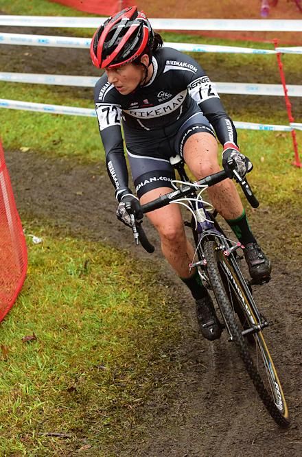 Catherine Sterling (Bikeman) cornering on lap two