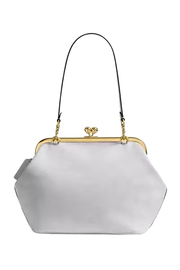 White Kisslock Frame Bag with gold hardware.