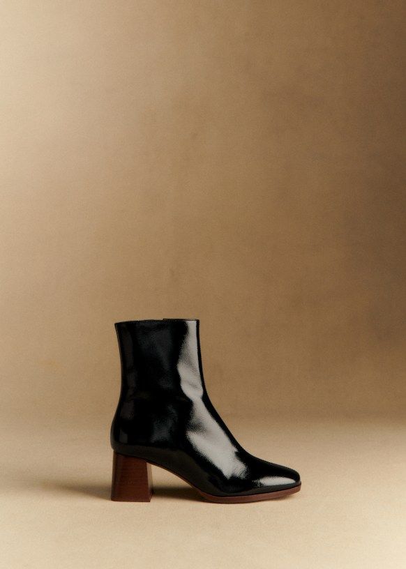 Axelle Ankle Boots - Patent Black - Patent Cowide Leather - Sézane