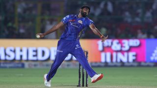 Jasprit Bumrah running up to bowl against Gujarat Titans in the IPL.