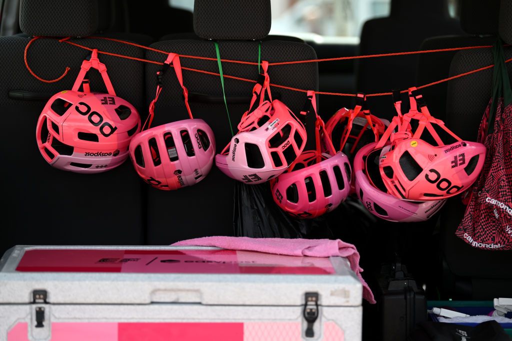 EF Education-Easypost helmets lined up