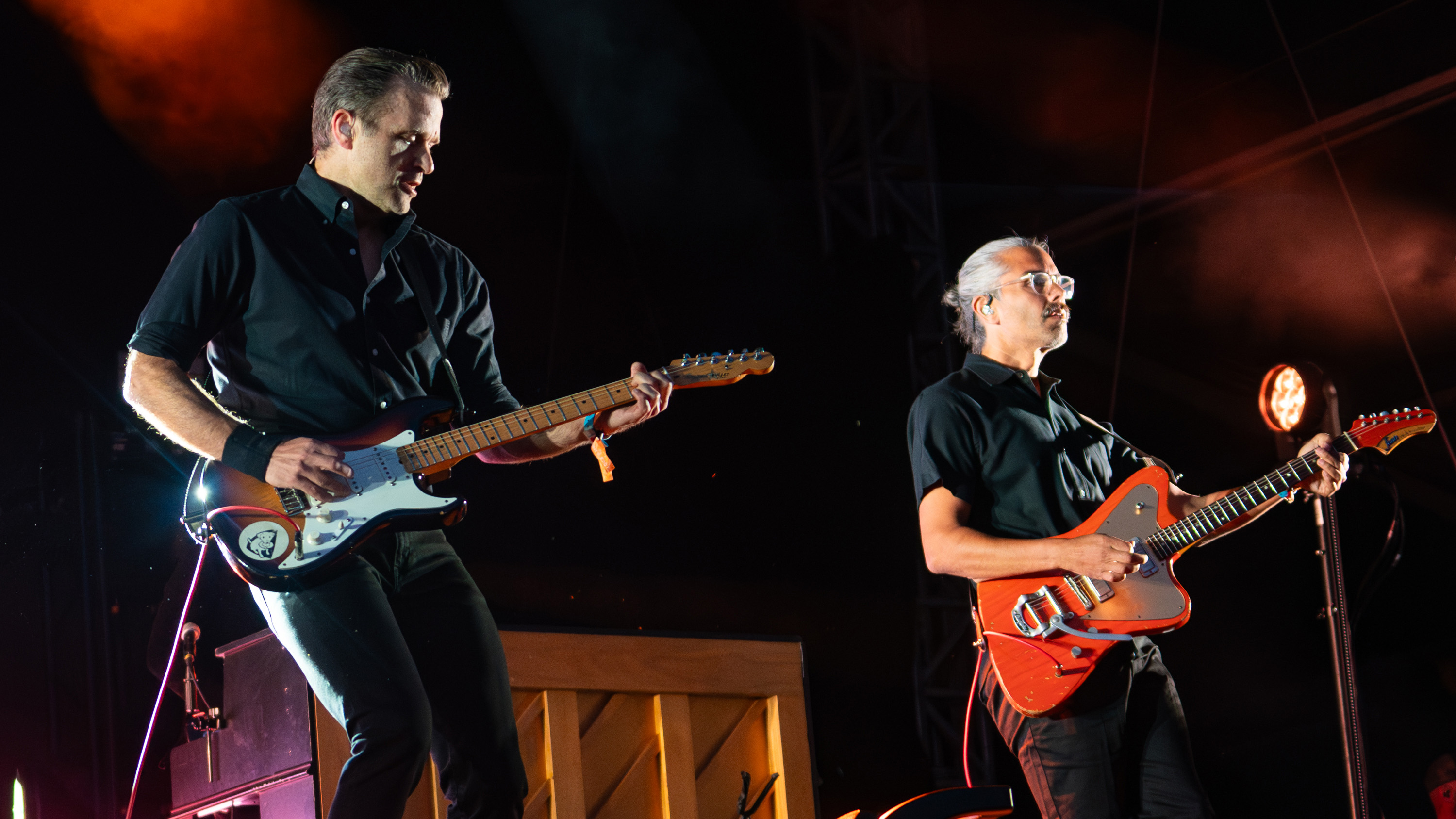 Ben Gibbard (left) and Dave Depper of Death Cab for Cutie perform at All Points East 2024 at Victoria Park in London, England on August 25, 2024
