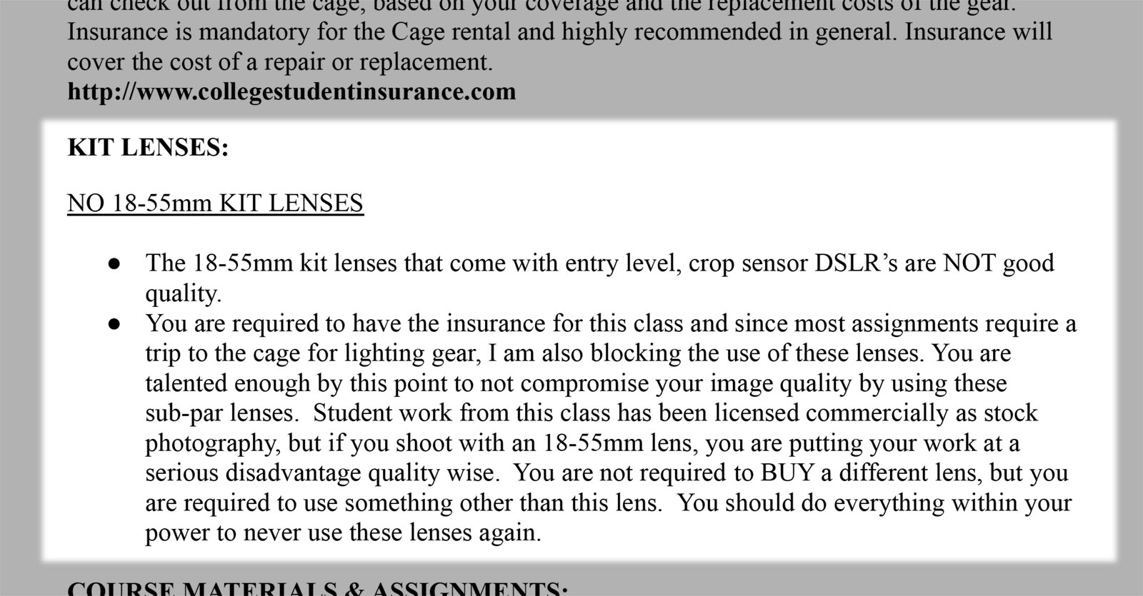 Kit lens syllabus