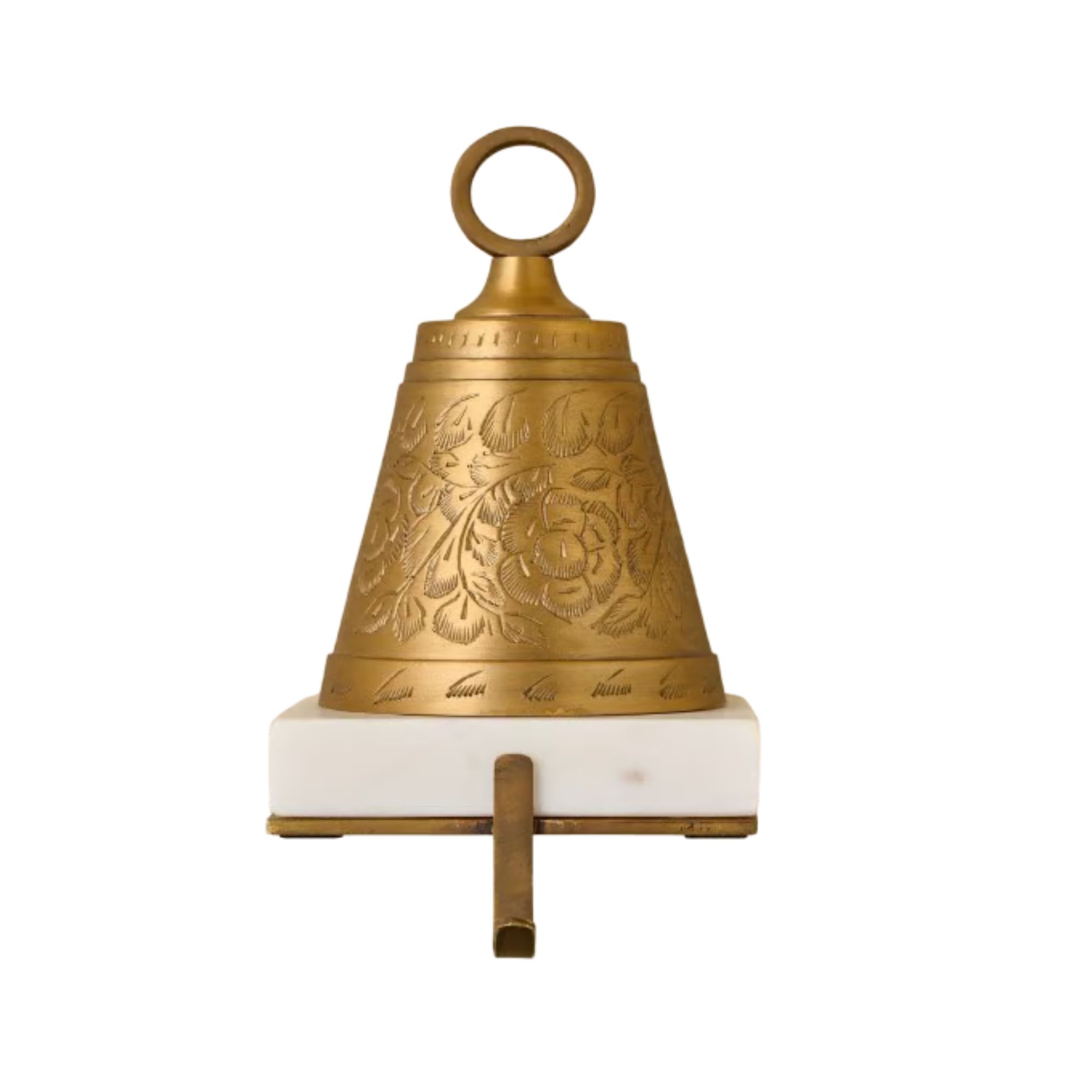 Gold bell stocking holder with marble accent