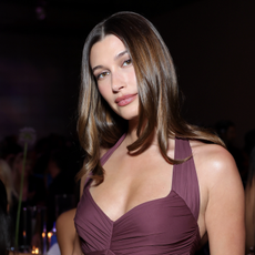 Hailey Bieber at the Fashion Trust U.S Awards 2025 held at The Lot at Formosa on April 08, 2025 in Los Angeles, California in a but-out bandage dress