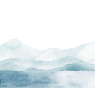 A watercolor abstract mountain mural in washes of teal