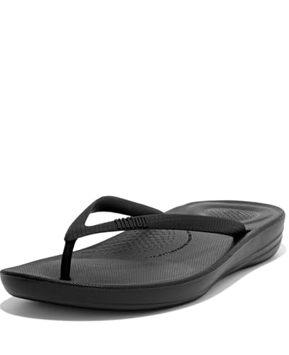 Fitflop Women's Iqushion Ergonomic Flip Flops - Lightweight &amp;amp; Comfortable With Natural Arch Support - All Black - 6 Uk