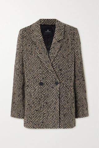 Diana Double-Breasted Herringbone Tweed Blazer