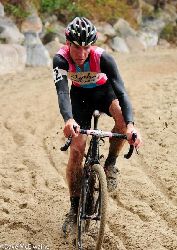 Jeremy Powers (Rapha-Focus) rides a new beach section of the course