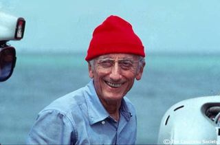 Jacques Cousteau in his iconic red hat.