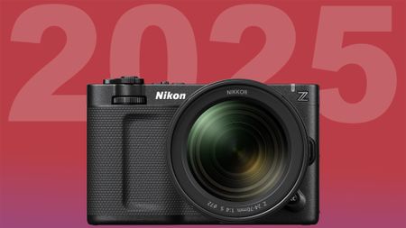 Nikon ZR on red background with lettering 2025 in the background 