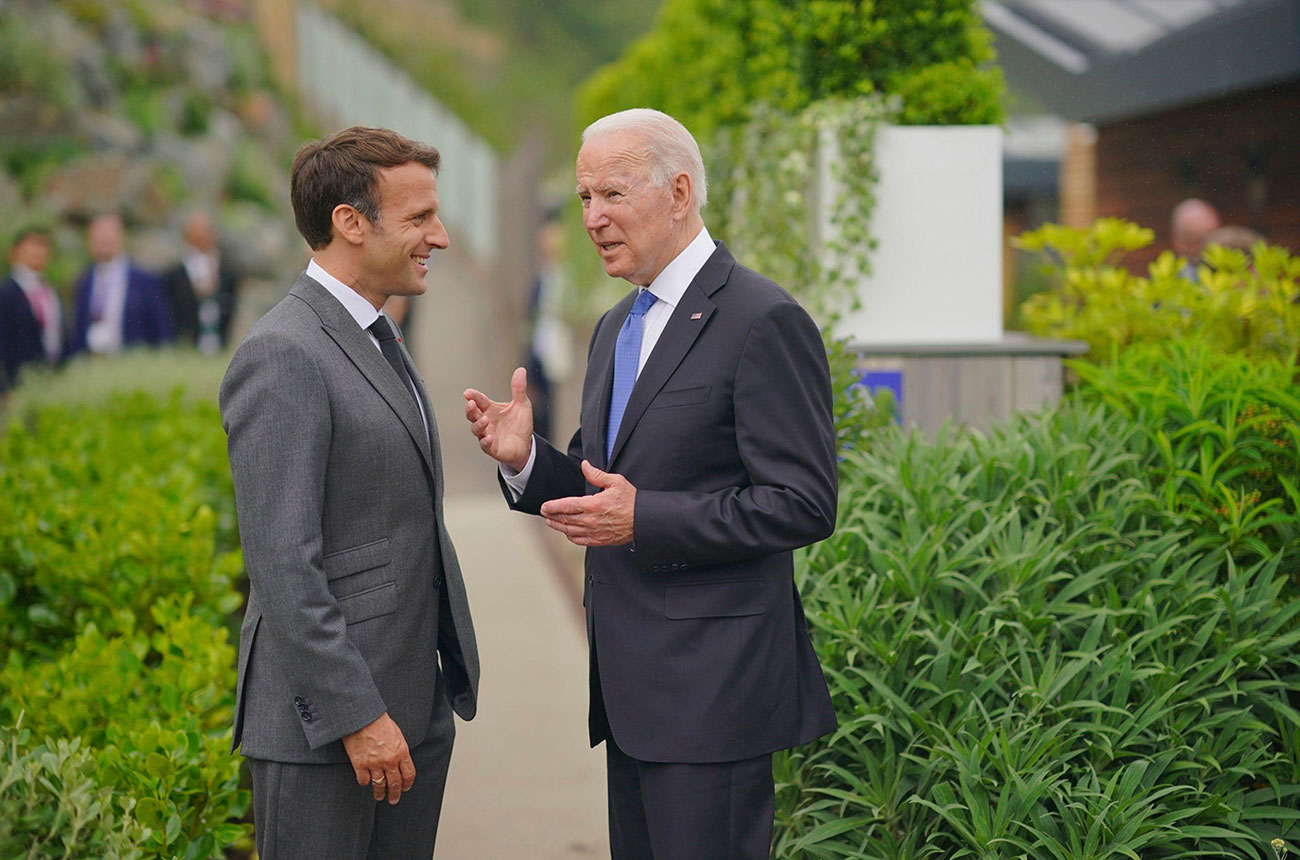 Emmanuel Macron and Joe Biden at G7 summit