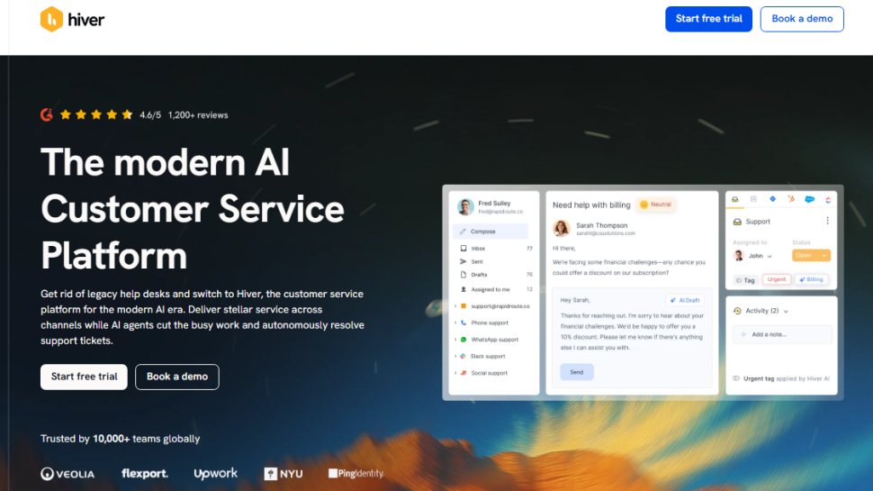 Website screenshot of Hiver (February, 2026)