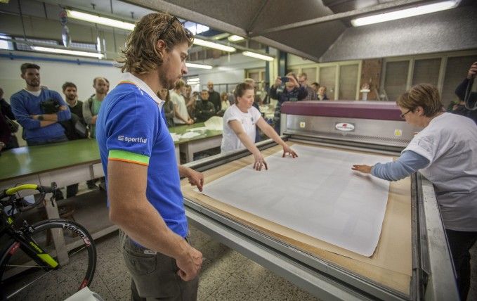 Peter Sagan sees how his world champion's kit is made