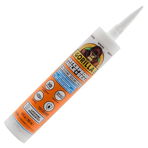 Gorilla Waterproof Caulk & Seal Silicone Sealant, 10oz Cartridge (pack of 1) - White Caulking Sealant for Kitchen, Window, Bath, Marine, Door and More