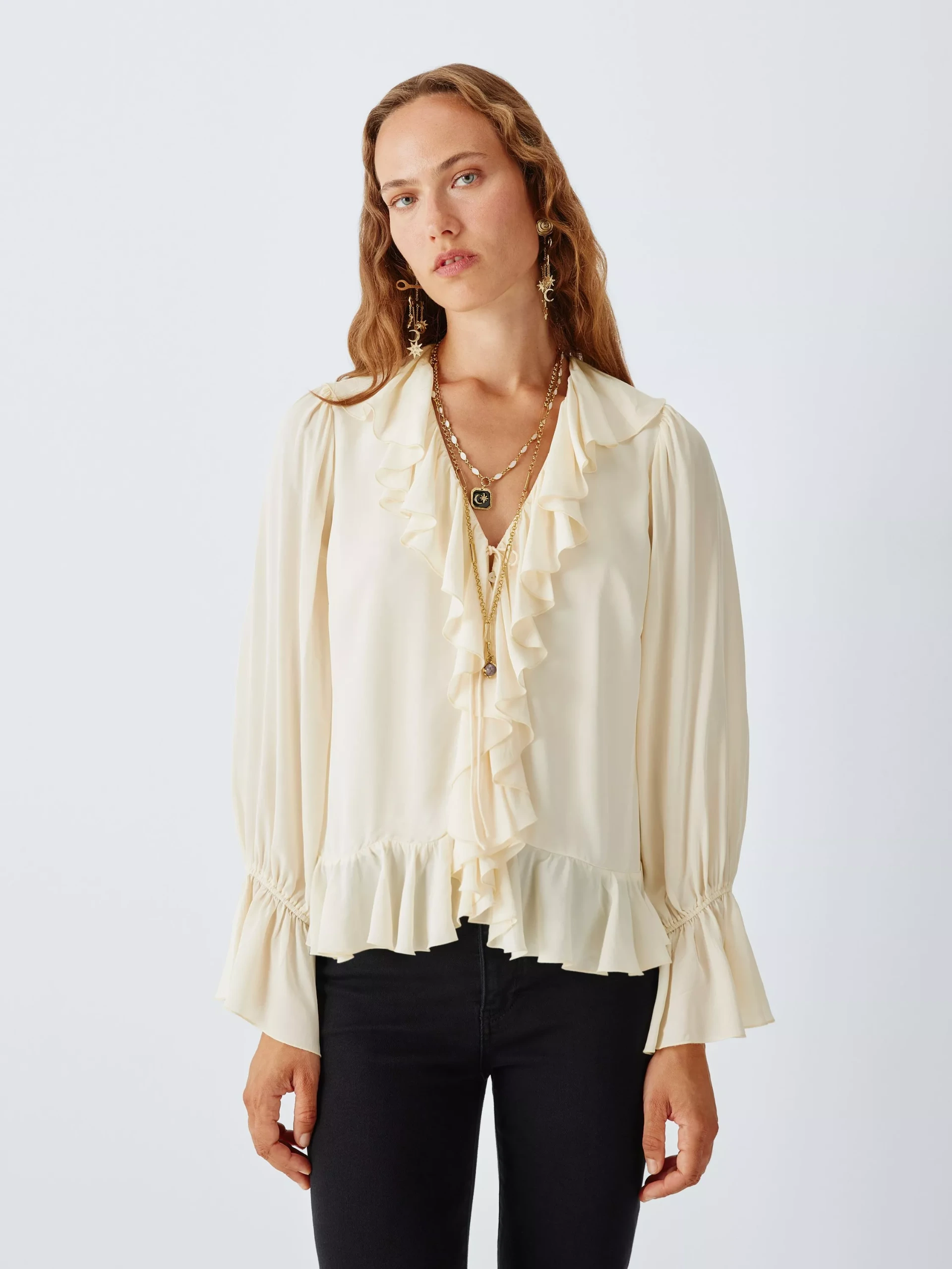 John Lewis X Rixo Tracye Ruffle Detail Blouse, Ivory