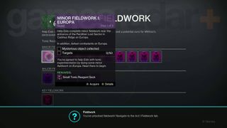 Destiny 2 Revenant Act 1 Fieldwork tab and tutorial message at bottom of screen