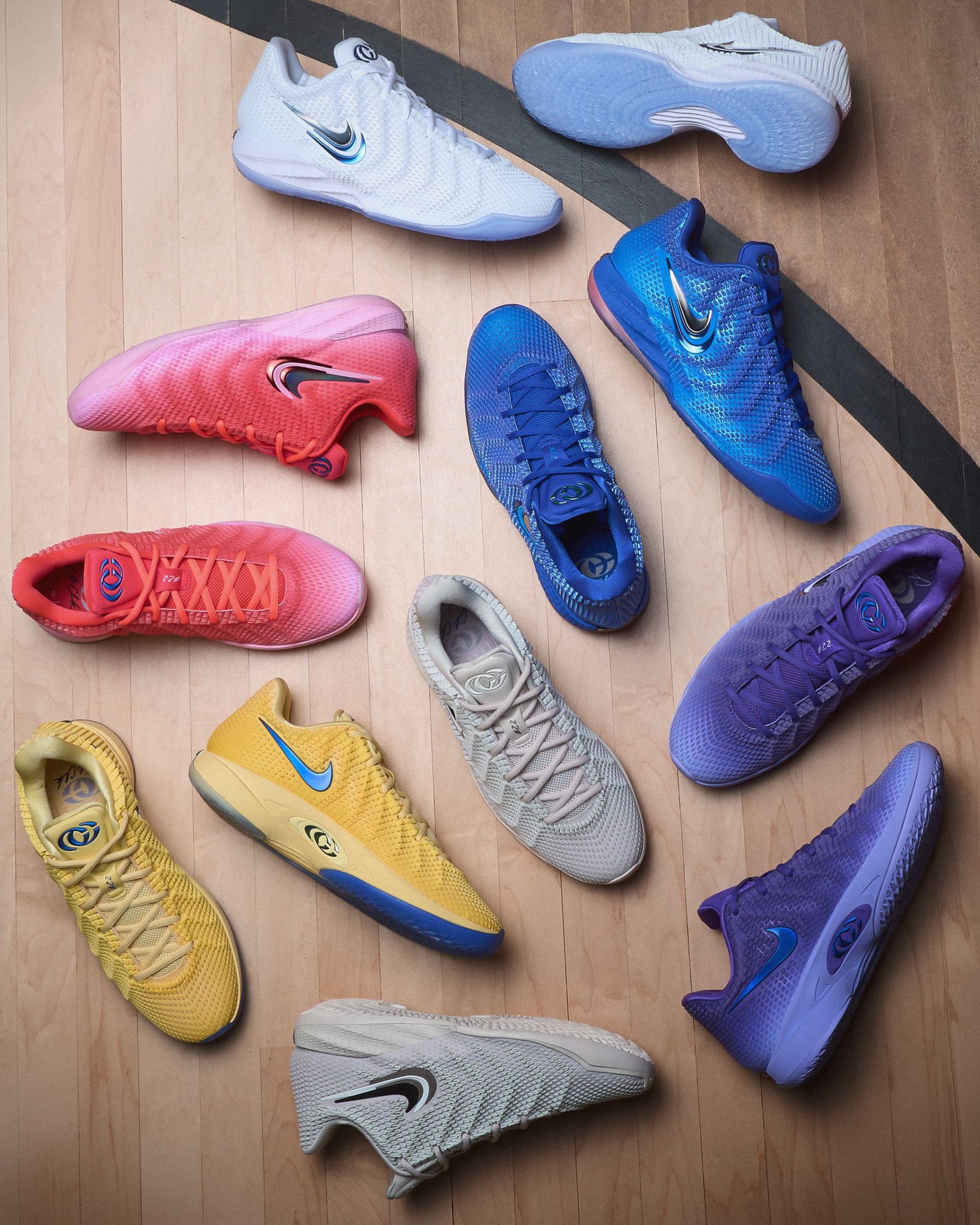 A group product shot of Caitlin Clark's Nike Caitlin 1 sneakers.