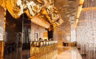 Interior view of the Gold on 27 Bar in Dubai, UAE