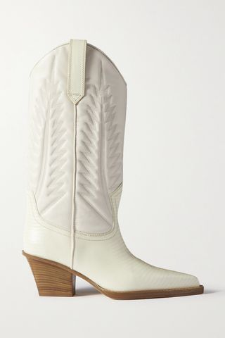 Rosario Embroidered Textured and Croc-Effect Leather Cowboy Boots