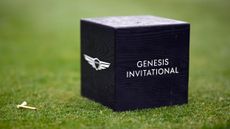 A tee marker at the Genesis Invitational and a broken tee on the ground