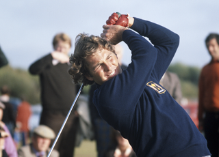 Lanny Wadkins plays a shot during the Ryder Cup in the 1970s