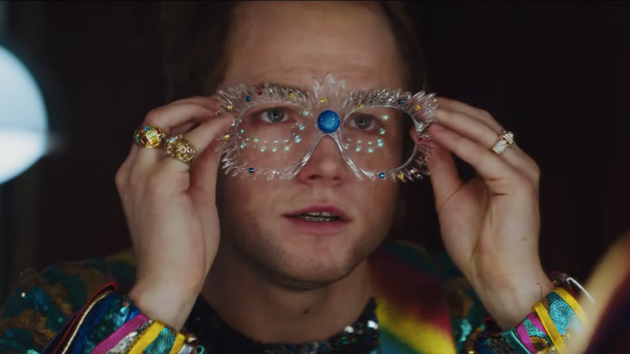 Hollywood Movie Costumes and Props: Taron Egerton's Elton John costumes  from Rocketman on display