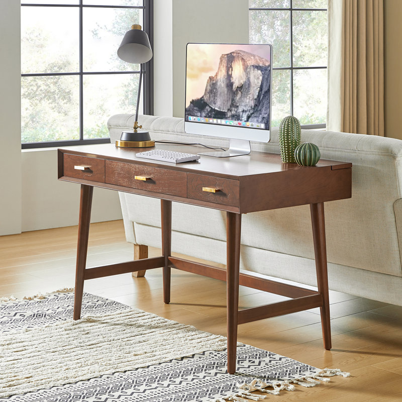 George Oliver Kerah 48" Mid Century Modern Computer Desk With Solid Wood and Built-In Charging Cable Management Compartmentalized Drawer &amp;amp; Reviews | Wayfair