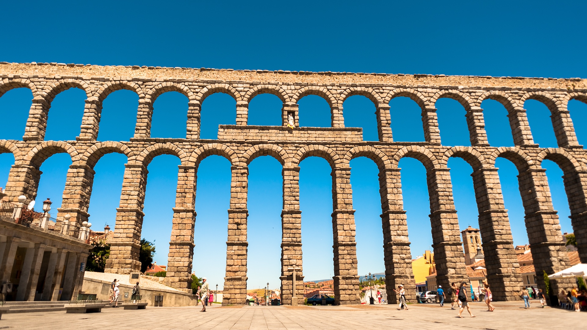 An arched Roman aqueduct