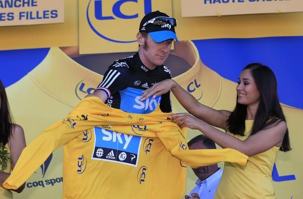 Bradley Wiggins collects maillot jaune number one of the 2012 Tour de France