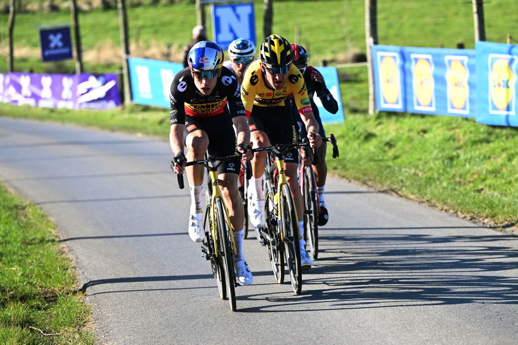 NINOVE, BELGIUM - FEBRUARY 26 : pictured during the Flanders Classics 77th Omloop Het Nieuwsblad cycling race with start in Ghent and finish in Ninove on February 26, 2022 in Ninove, Belgium, 26/02/2022 ( Motordriver Kenny Verfaillie - Photo by Vincent Kalut / Photo News