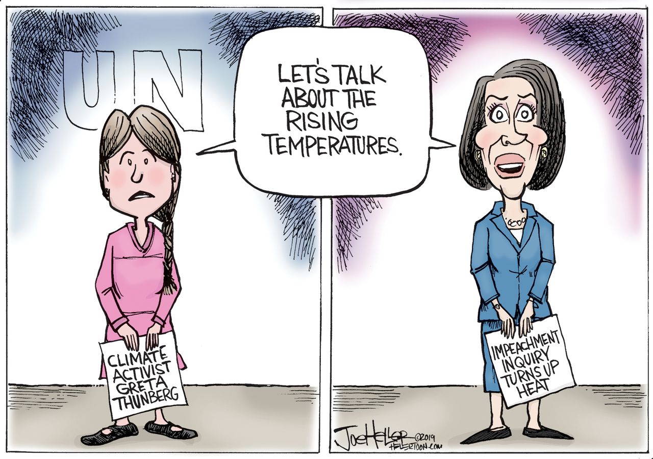 Political Cartoon U.S. Nancy Pelosi Greta Thunberg Ukraine Impeachment Rising Temperatures