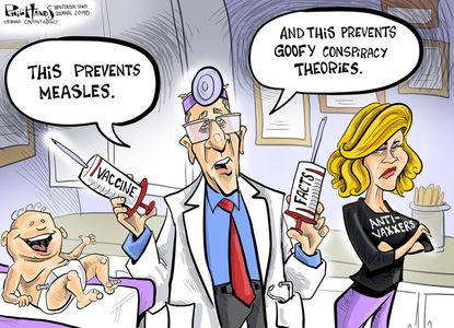 Editorial Cartoon U.S. Anti-Vaxxers Conspiracy theories Measles Children