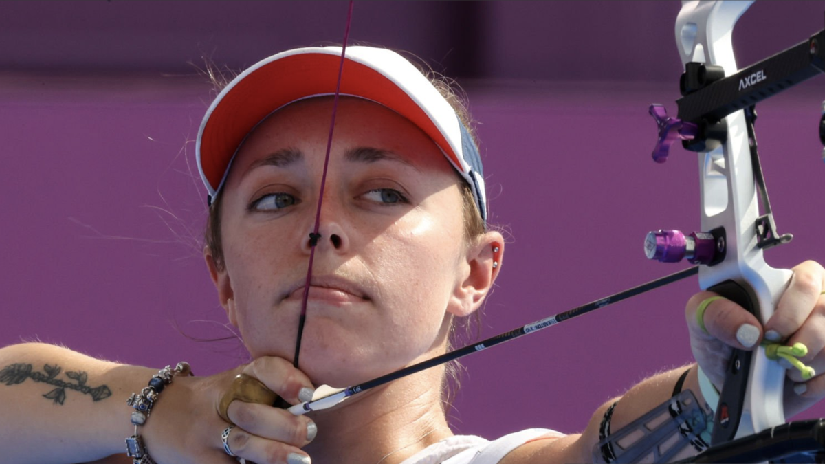 Bryony Pitman of Team Great Britain competes in the archery live streams at Olympics 2024