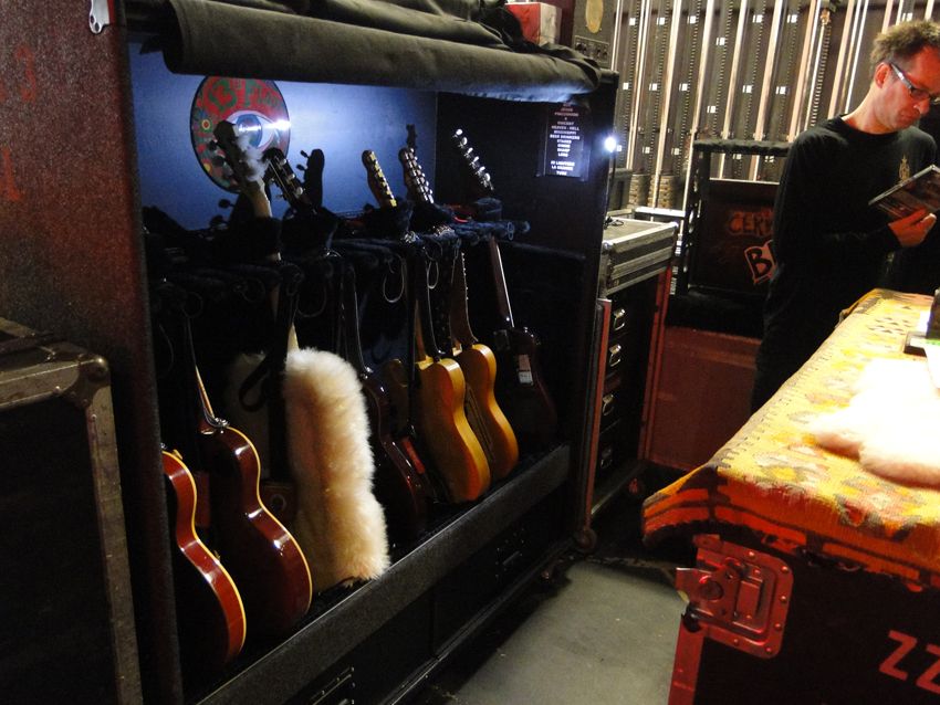 Pre-soundcheck, Francis kills time while the guitars await duty