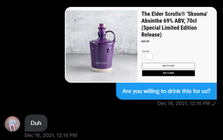 Text message asking Luke to drink Skooma