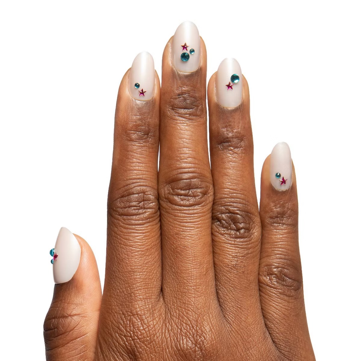 Olive U0026#38; June Press-On Fake Nails - Maximalist Jewelry - M Oval - Iridescent Gem Party - 42ct