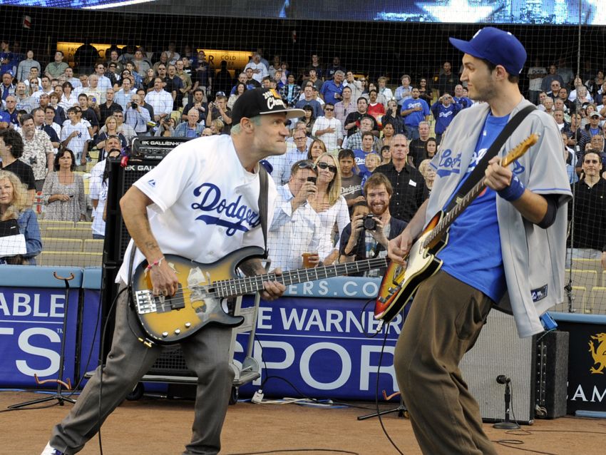 Flea and Josh Klinghoffer at the Dodgers stadium, LA, 2010