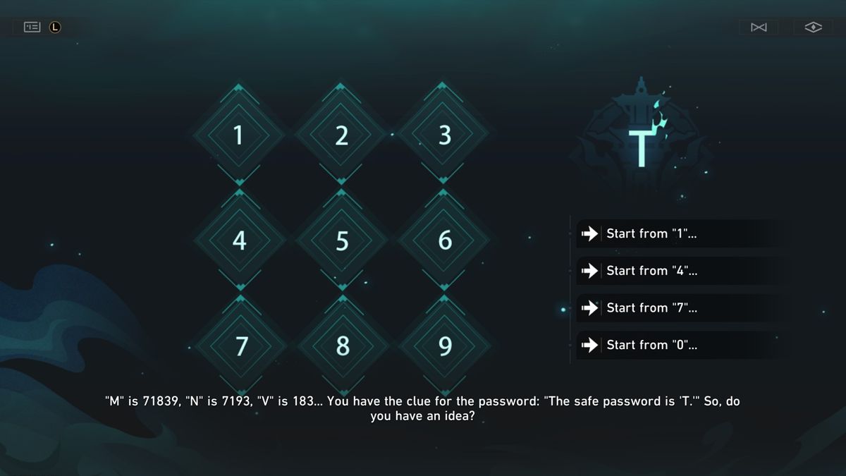 Honkai: Star Rail safe password number grid
