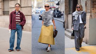 A composite of street style influencers showing how to style the best cotton t-shirts