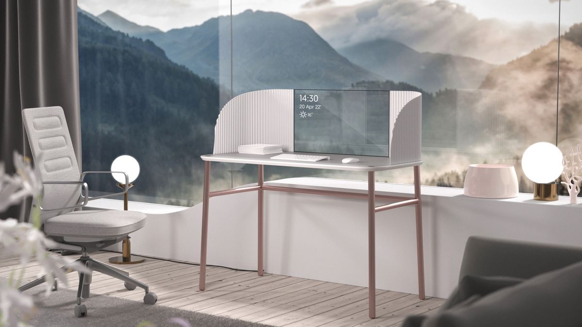 This amazing desk integrates a transparent OLED to save space