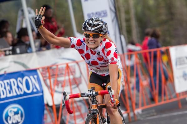 Lex Albrecht (Optum) signals her win in remembrance of her grandfather on his birthday