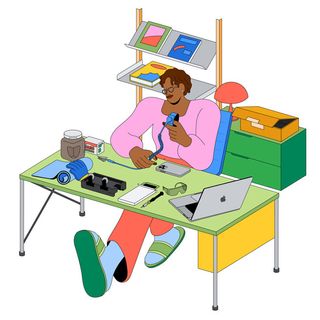 Illustration for Apple Self Service Repair showing a consumer repairing their iPhone on a worktable