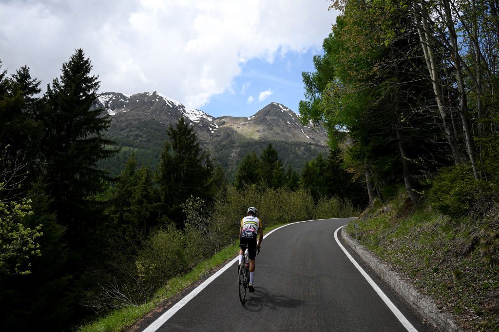LIVIGNO MOTTOLINO ITALY MAY 19 Luke Plapp of Australia and Team Jayco AlUla competes in the chase group climbing to the Passo del Mortirolo 1854m during the 107th Giro dItalia 2024 Stage 15 a 222km stage from Manerba del Garda to Livigno Mottolino 2387m UCIWT on May 19 2024 in Livigno Mottolino Italy Photo by Dario BelingheriGetty Images