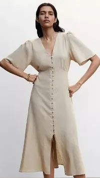 Mango Buttoned Linen Blend Dress | $58/£45.99 | John Lewis &amp; Partners