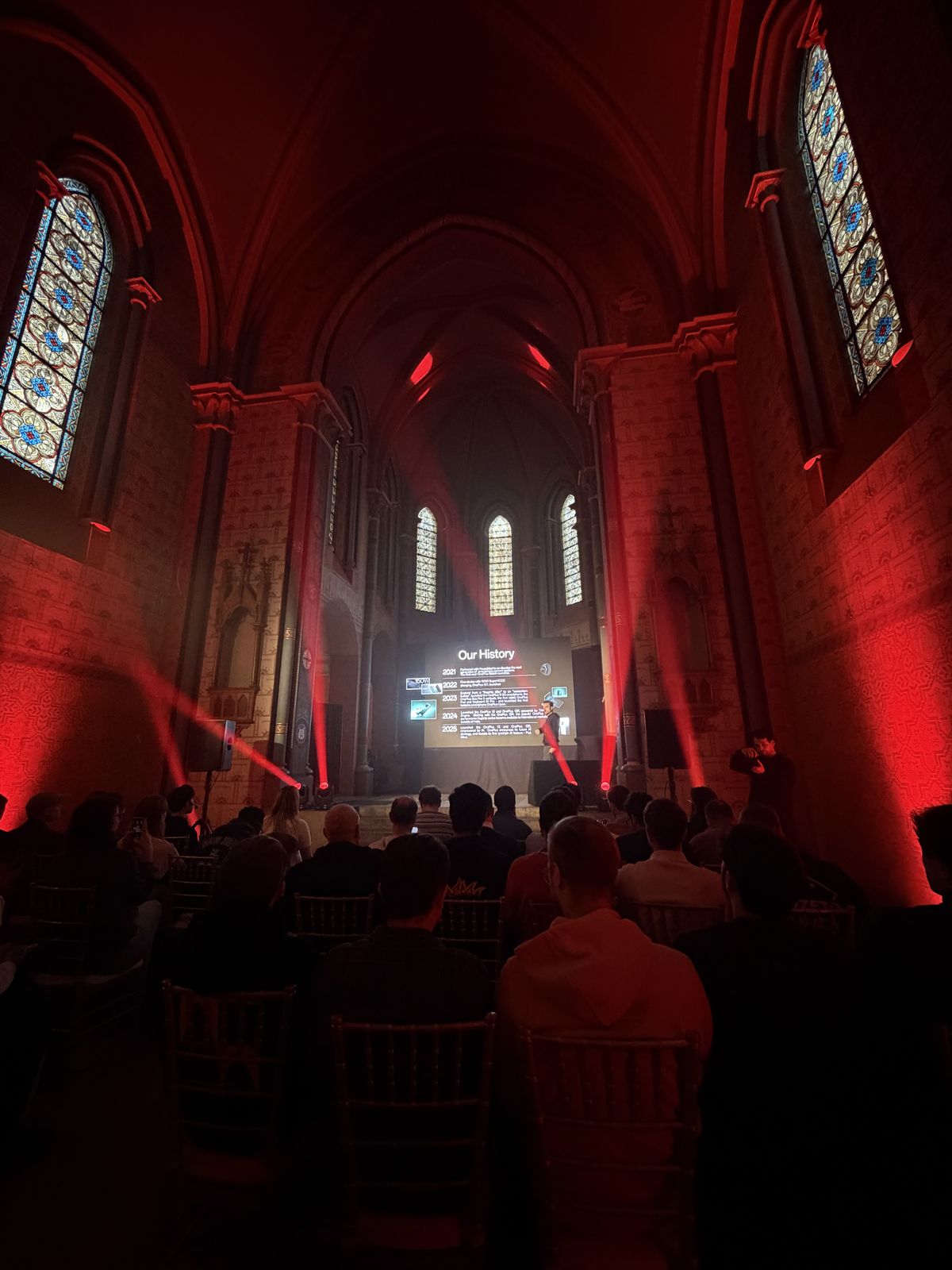 A dimly-lit church in Prague