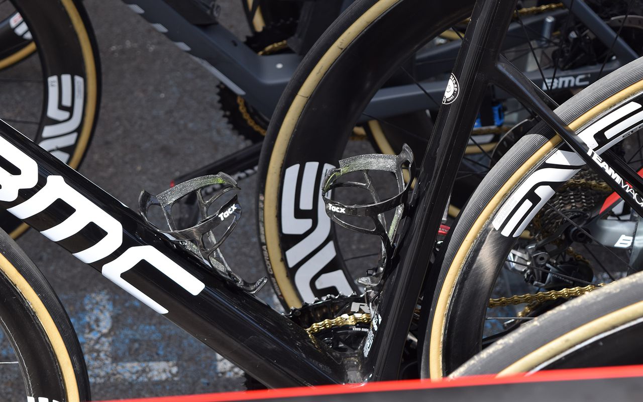 A few Dimension Data riders run grip tape on the inside of their bottle cages to improve bottle security
